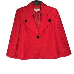 Evan Picone Red Blazer Womens 4P Open Front Lined Jacket Holidays Black Buttons